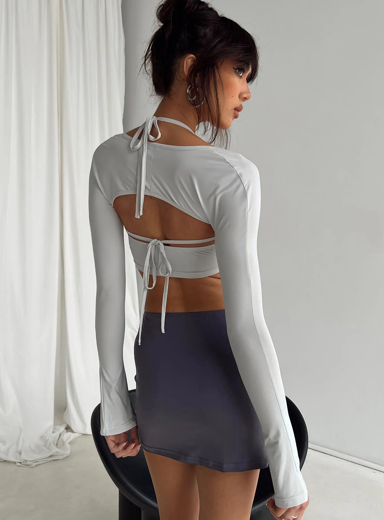 Lowell Mini Skirt Grey Modern Chic Wardrobe Hero