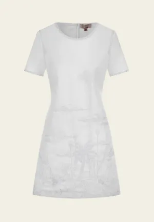 White Landscape Embroidered Dress AbrasiveReinforcedZones Quiet Charm