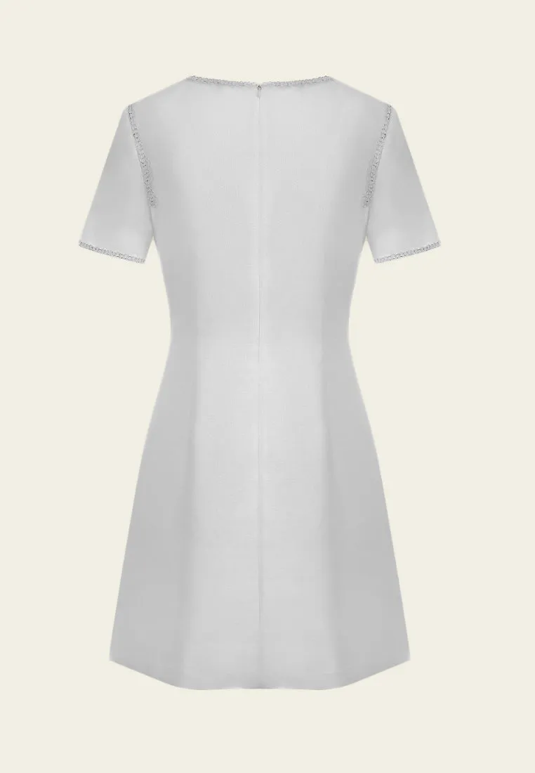White Landscape Embroidered Dress MinimalistDesign StretchFit