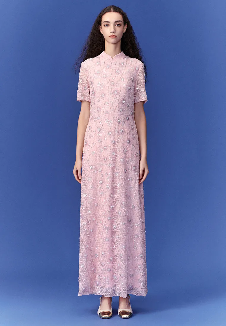 SkinFriendlyElastic SweatWickingLining Stand Collar Lady's Dress