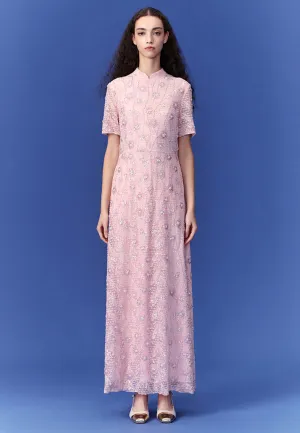 SkinFriendlyElastic SweatWickingLining Stand Collar Lady's Dress