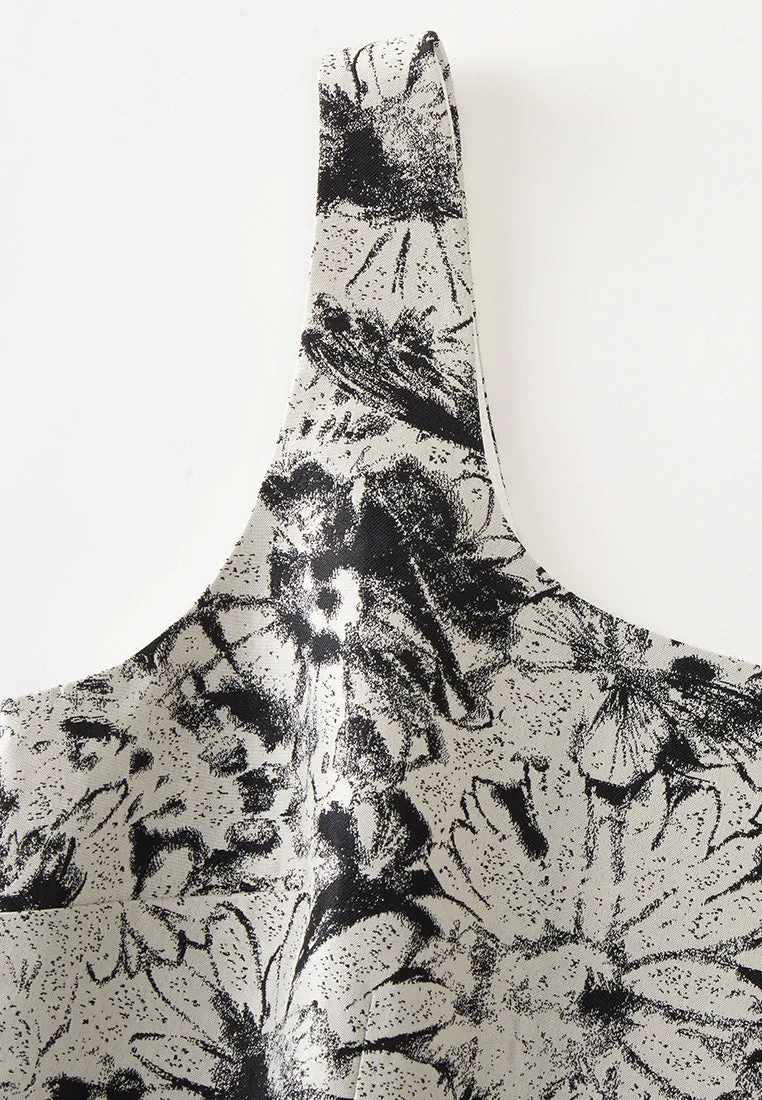Black-and-white Floral-motif Pleated-detail Dress Earth Glow ZeroChafeSeams