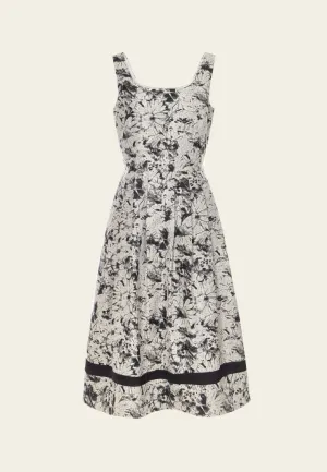Black-and-white Floral-motif Pleated-detail Dress Glow Up Street Icon