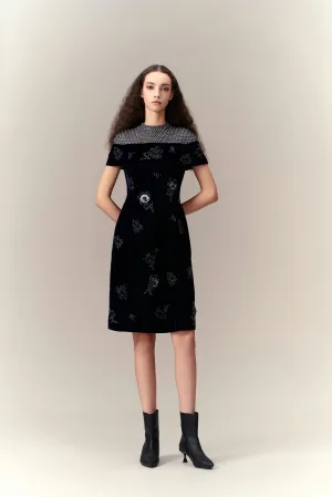 Exquisite Cape-detail Velvet Dress Heavy Silk