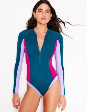 Pure Core Sporty Raglan Sleeve Swimsuit-Oceanside Blue