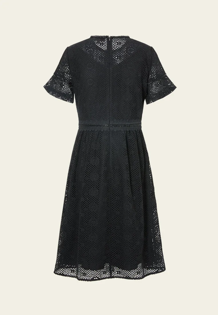 Quiet Luxury Suede Mood Ruffle-detail Embellished-trim Panelled Mesh Dress