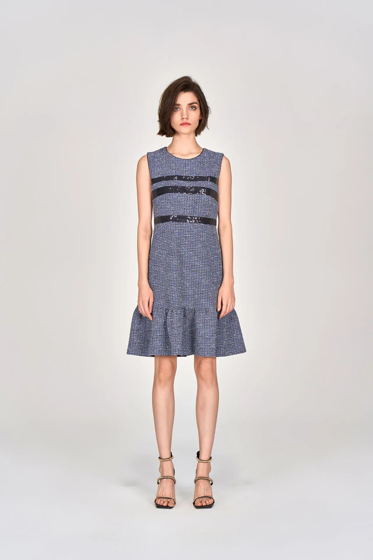 Midnight Blue Sleeveless Tweed Dress Stretch Fabric Tale Core