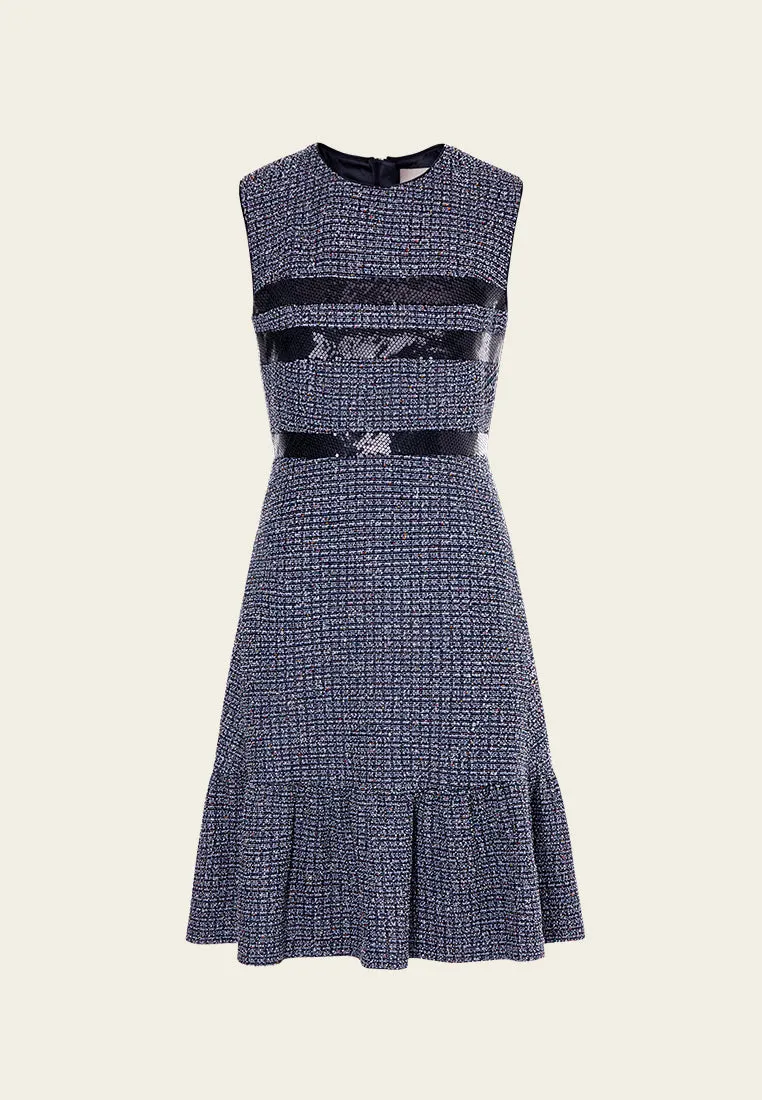 Comfort waistband QuickDry Midnight Blue Sleeveless Tweed Dress