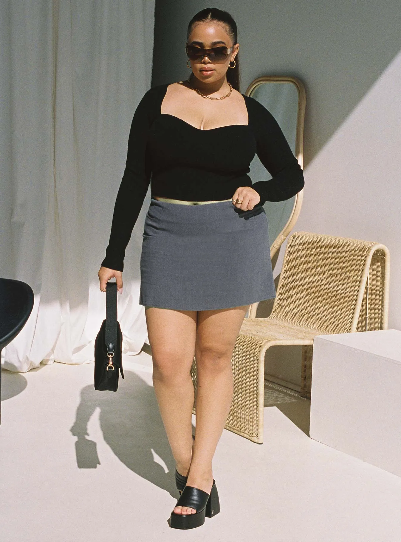 Fresh Style Selby Mini Skirt Grey Curve
