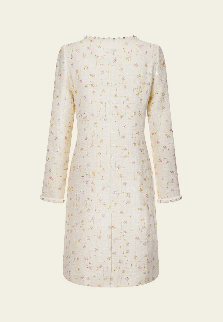 Braided-trim Embellished Lurex Tweed Dress BuiltIn Grip Morning Ease