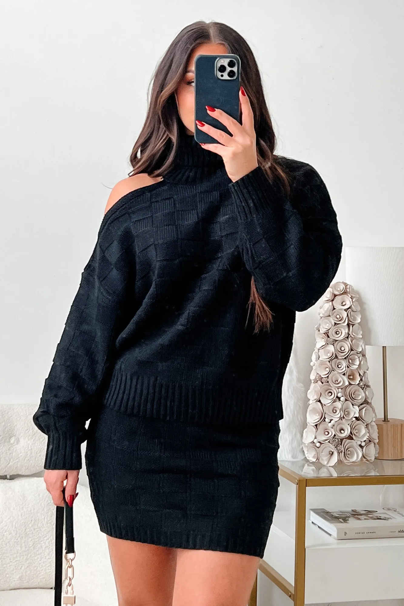 Outfit Moodboard Collection Of Memories Woven Sweater & Skirt Set (Black)