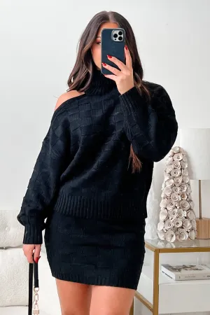 Collection Of Memories Woven Sweater & Skirt Set (Black) Draped Silhouette High Street Chic