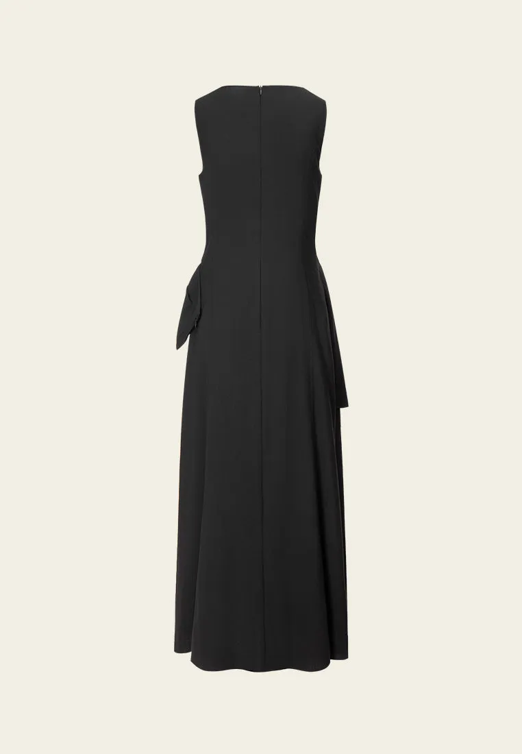 Sculptured Asymmetric Belted Sleeveless Dress FadeResistant Mediterranean Air