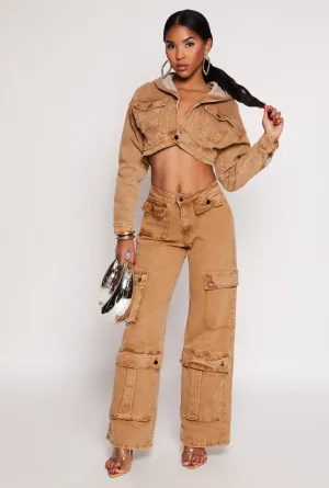 Spoon Jeans Wide Leg Cargo Jeans Everyday Loose Music Event Sanded Seam Comfort