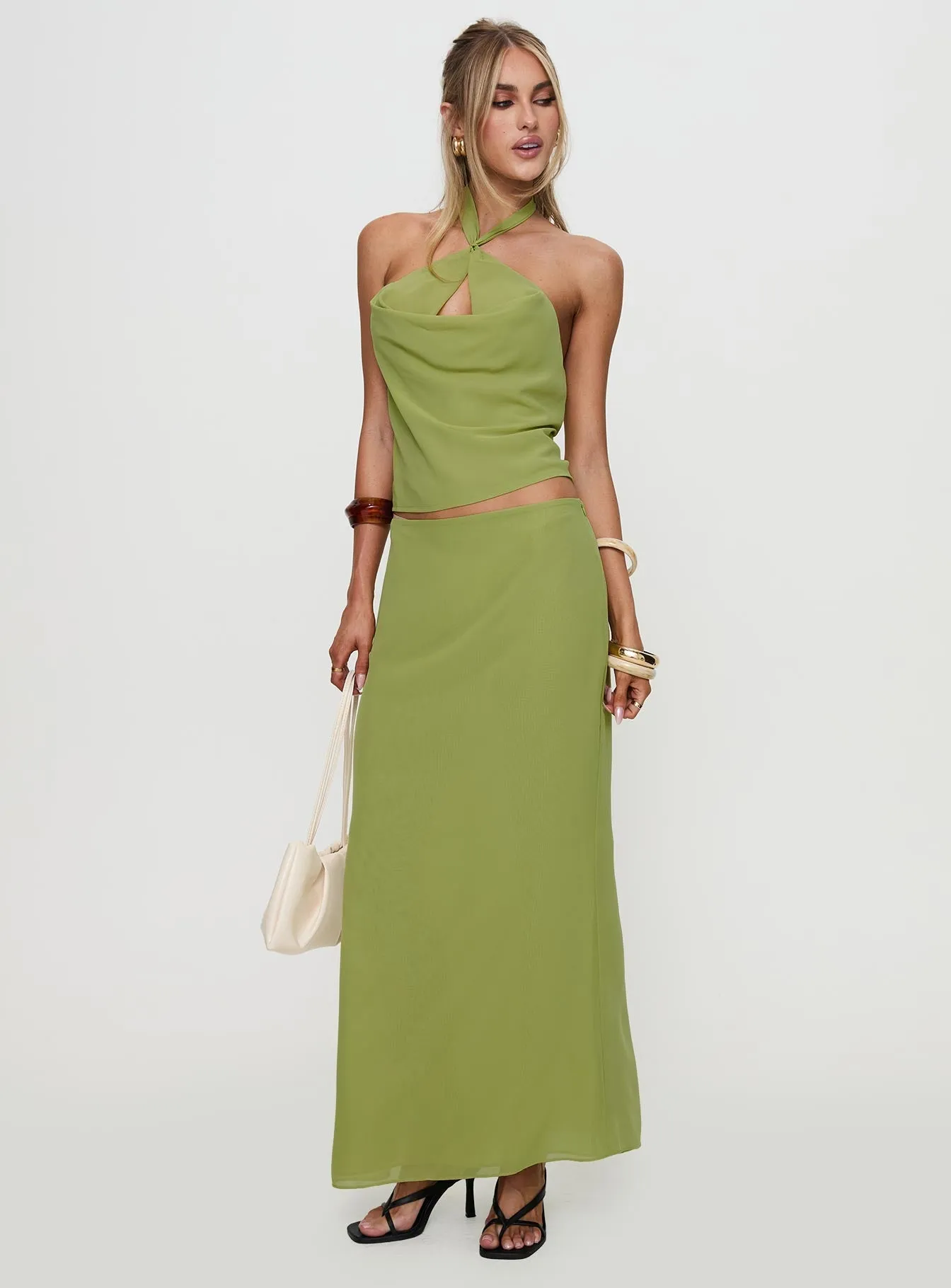 Eleganza Maxi Skirt Green Chill Look Clean Vibe