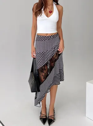 Midnight Memories Asymmetrical Midi Skirt Black Multi Easy Movement Semi Sheer