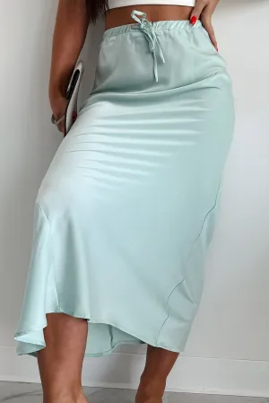Such A Dreamer Drawstring Waist Satin Midi Skirt (Light Seagreen) Geometric Print