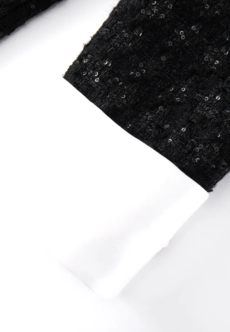 ZeroRestrictionMobility TaglessNeckline Midi-length Sequin-detail Contrasting-trim Houndstooth Tweed Dress