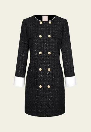 Midi-length Sequin-detail Contrasting-trim Houndstooth Tweed Dress HighDensityWeave Glitter Fit