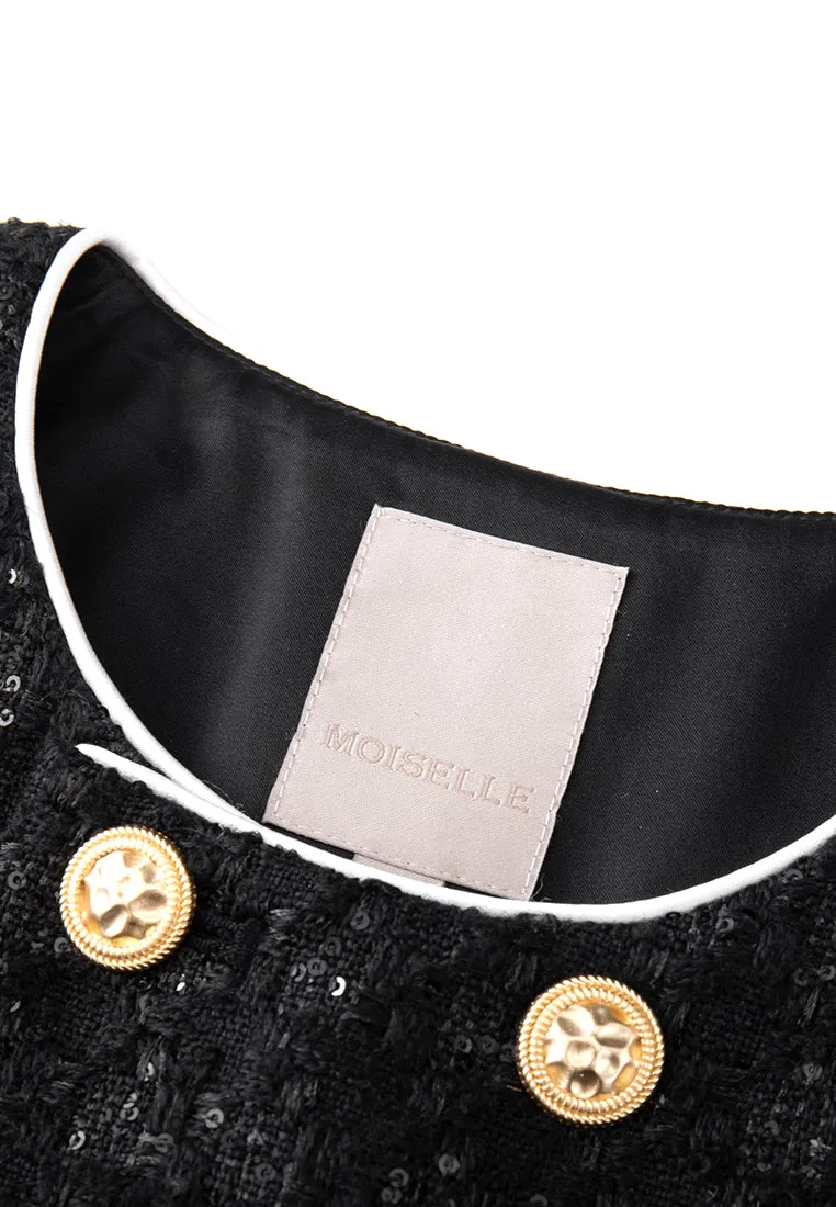 StainReleaseCoating french chic Midi-length Sequin-detail Contrasting-trim Houndstooth Tweed Dress
