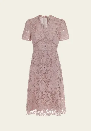Walk Mood V-neck Puff-sleeve Lace Dress