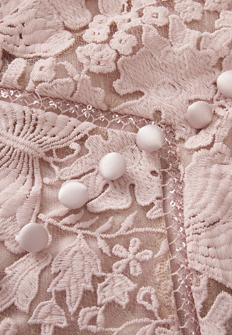 TearResistantMaterial Neat Edge V-neck Puff-sleeve Lace Dress