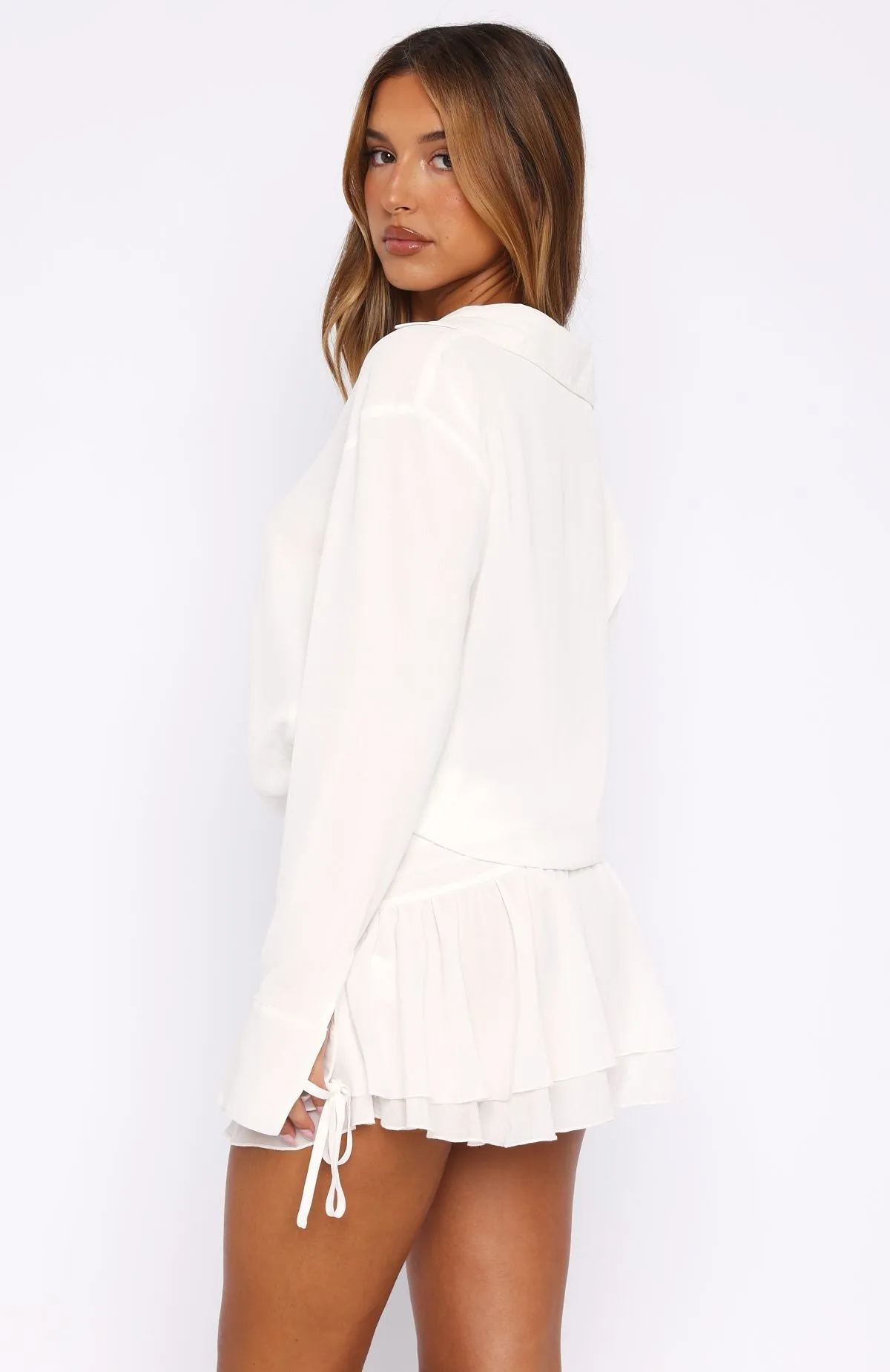 Can't Get Me Long Sleeve Mini Dress White AntiSnagFabric