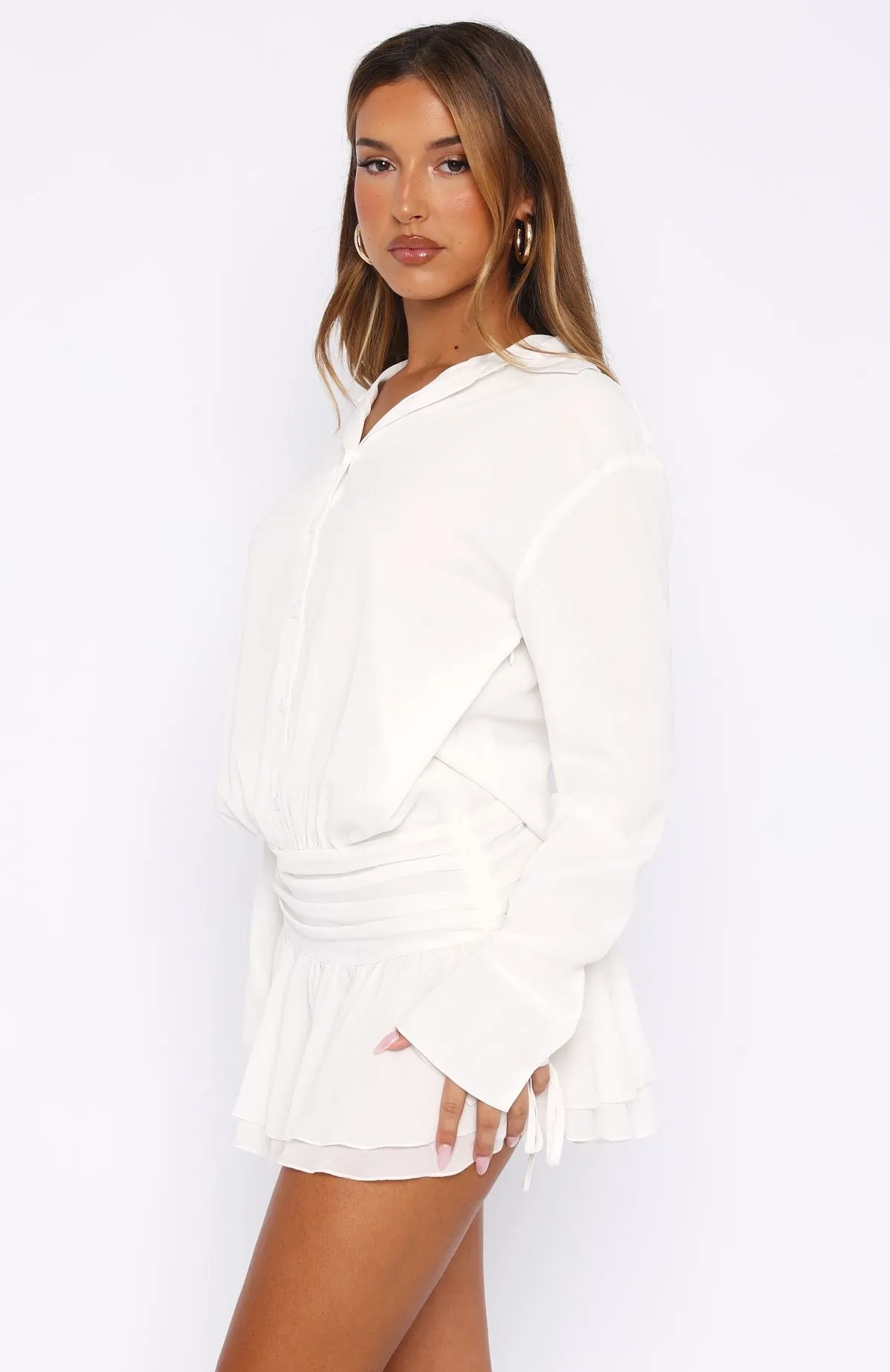 NonBindingEdges Can't Get Me Long Sleeve Mini Dress White