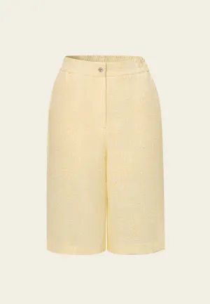 Wave Core Day Glow Crystal-button Wide-leg Three-quarter Tweed Trousers Yellow