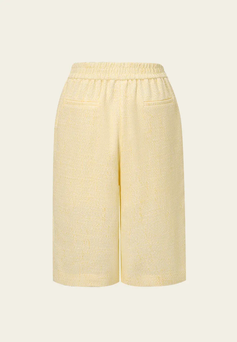Swim Easy Crystal-button Wide-leg Three-quarter Tweed Trousers Yellow