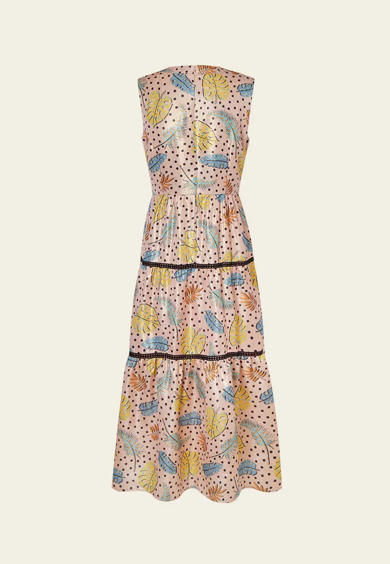 Polka Dot Floral Print Tiered Dress OdorControlTech Neo Mode
