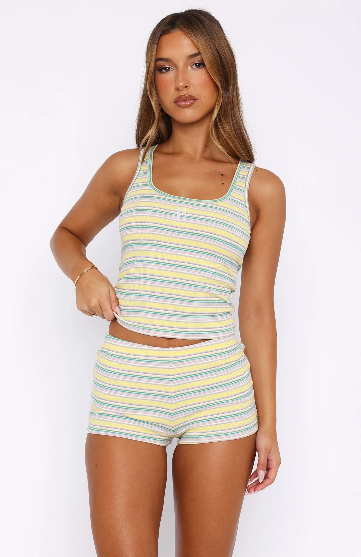 art industry Escape Mode Booty Shorts Lemon Candy Stripe