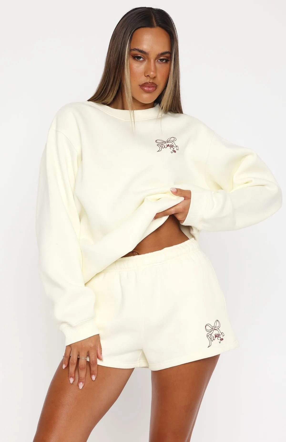 UPF Protection High-waisted Love You Forever Lounge Shorts Cream