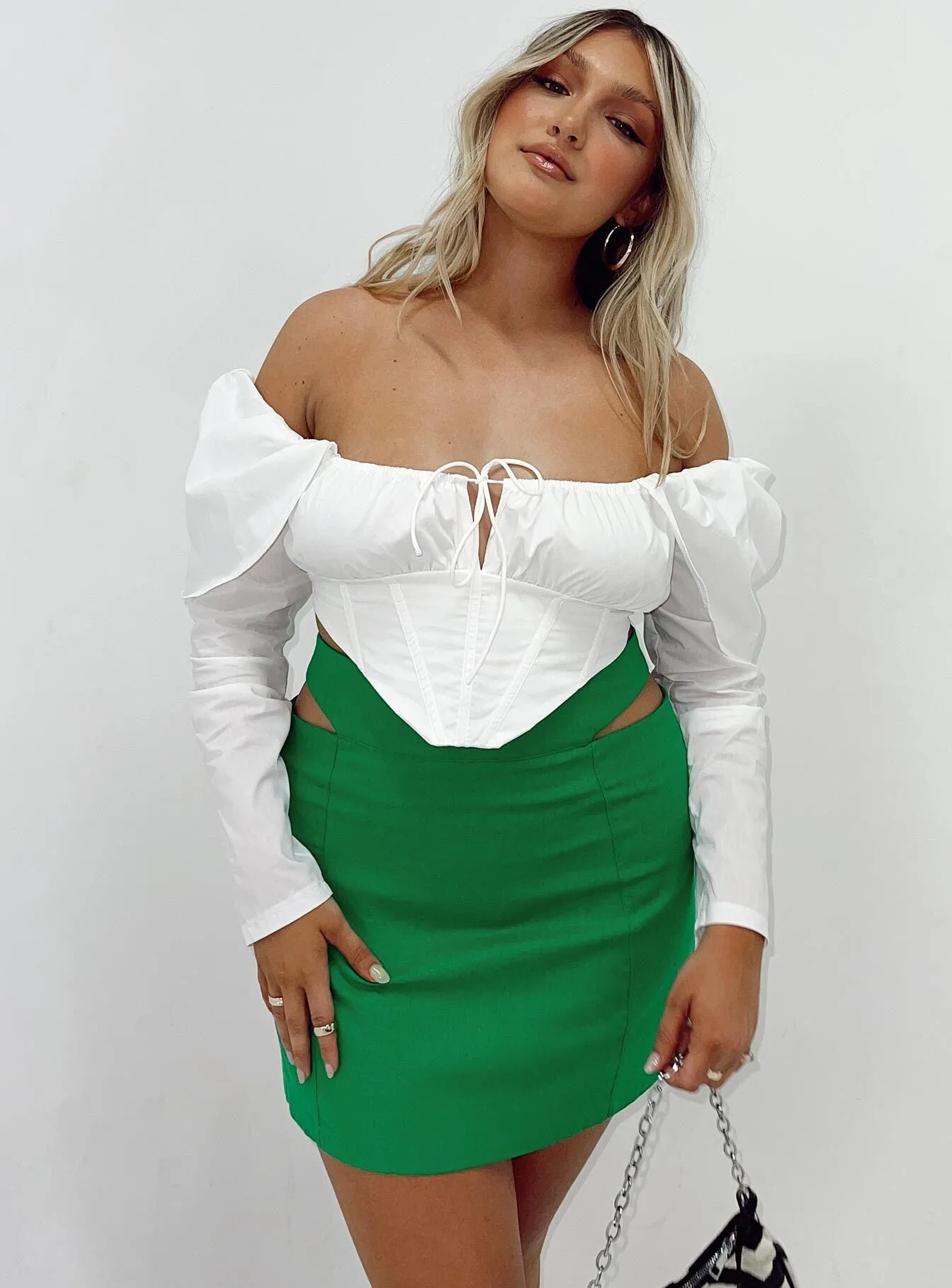 Amara Cut Out Mini Skirt Green Crisscross Back Style Moment