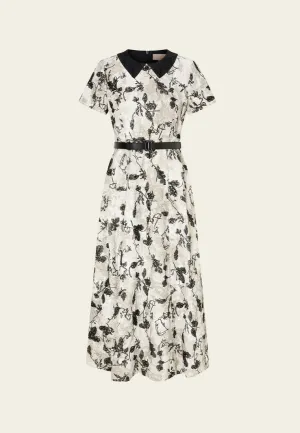 Belted Jacquard Contrasting-lapel Embellished Dress RipstopFabric