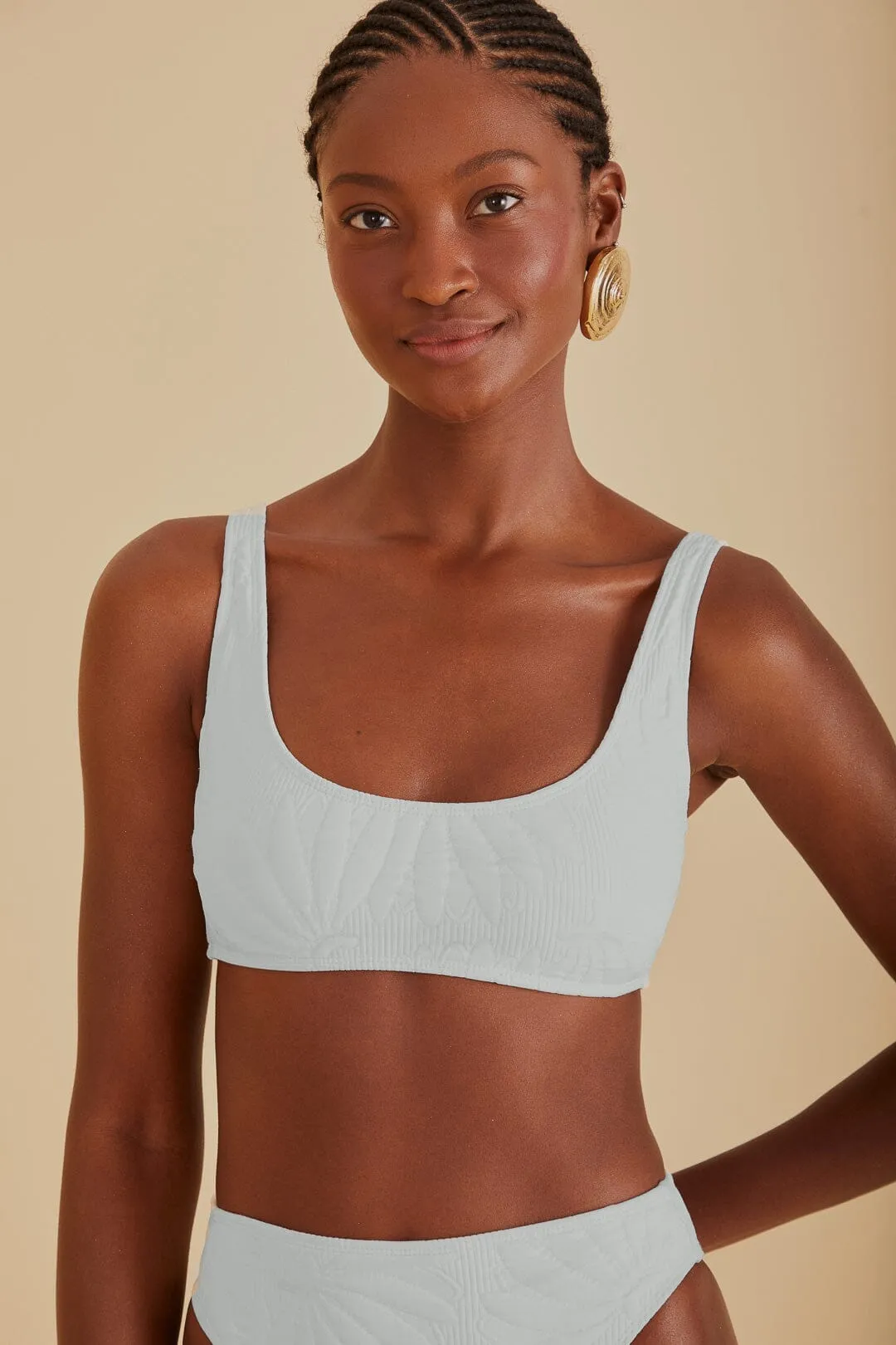 Recycled Polyester Breathable knit Off-White Banana Matelasse Bikini Top