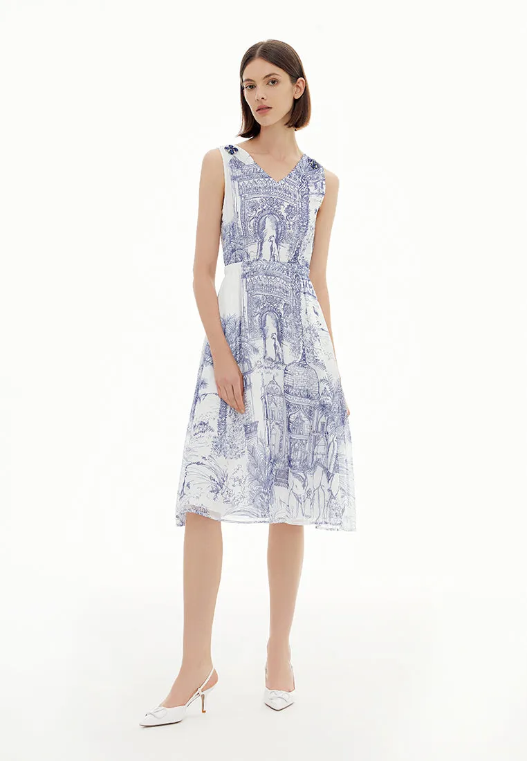 Breathable mesh Leader Core White Nature-print Sleeveless Dress