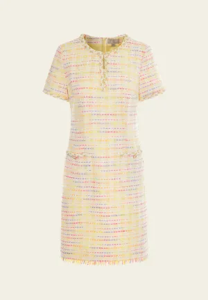 RecycledPolyester V-neck Braided-trim Rainbow Stripped Dress