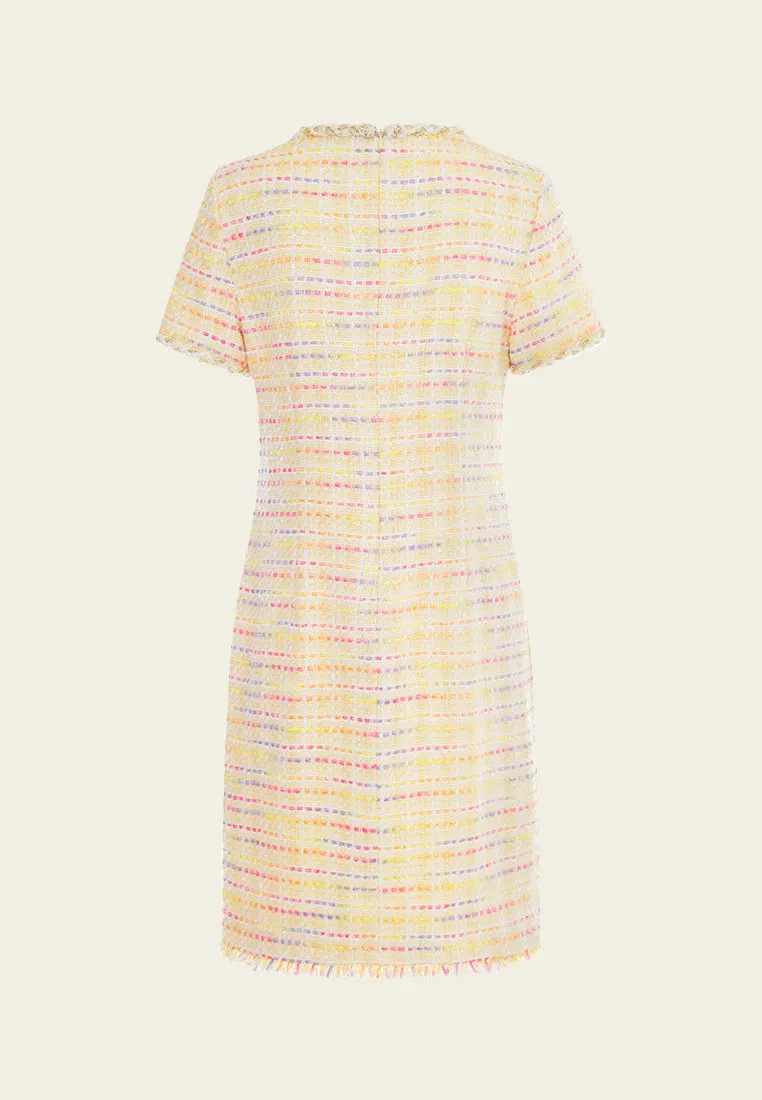 Basic Core Fast Fit V-neck Braided-trim Rainbow Stripped Dress