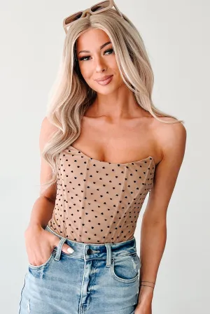 Can??t Dim This Strapless Heart Print Bodysuit (Mocha) Premium Family