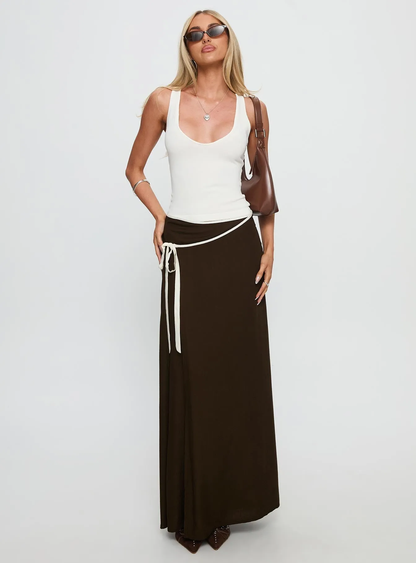 Keirah Contrast Wrap Maxi Skirt Chocolate / White Relaxed Vibes