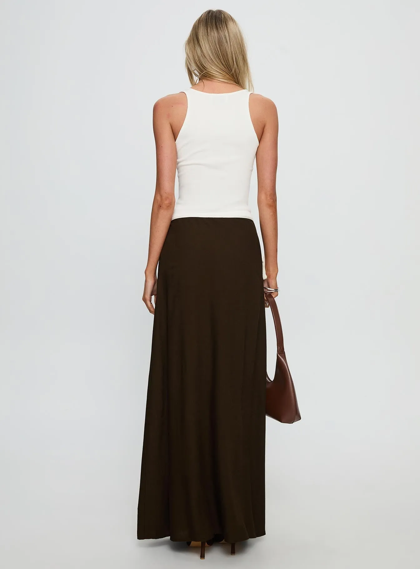 Keirah Contrast Wrap Maxi Skirt Chocolate / White Weekend Look Tassel accents