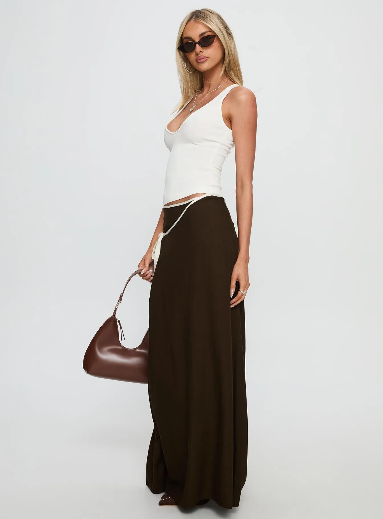 Keirah Contrast Wrap Maxi Skirt Chocolate / White Ultra Comfort