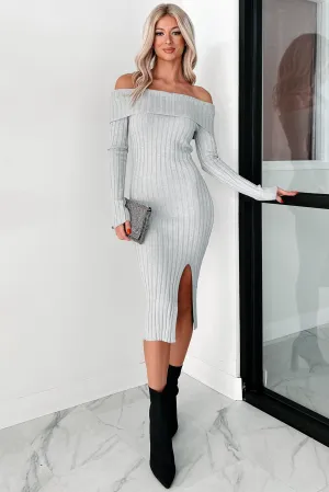 Leah Off The Shoulder Sweater Dress (Light Heather Grey) Smart Chic Style Comfortable Style
