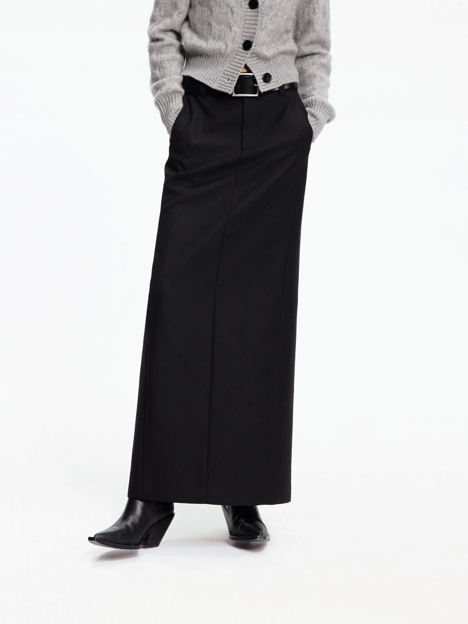 Cotton Rich Crisp Look Back Slit Maxi Skirt