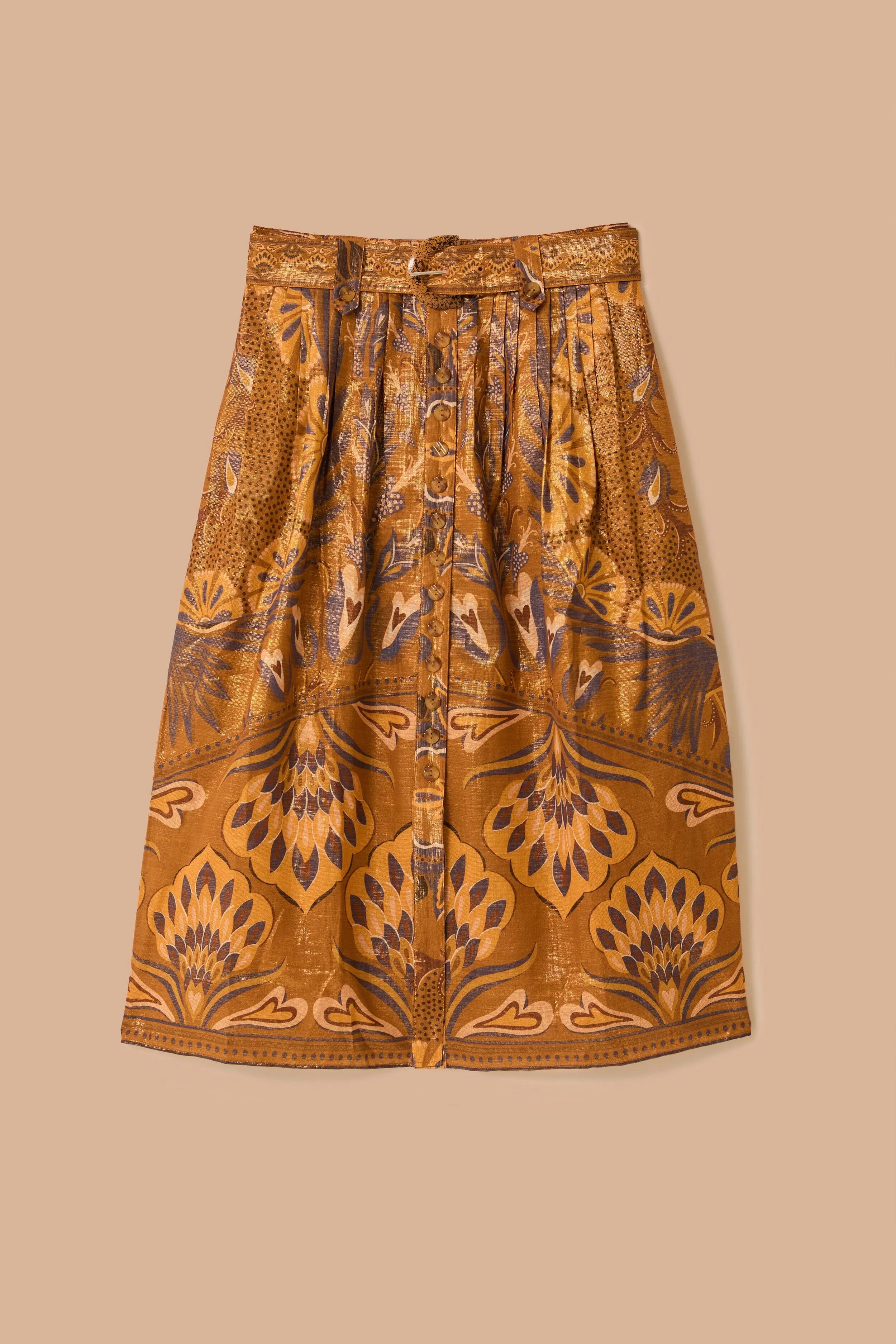 Gold Heart Forest Midi Skirt Twist Front