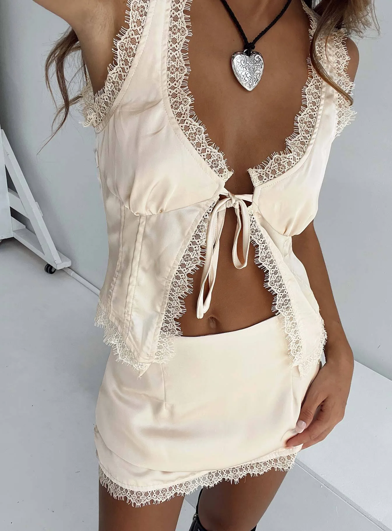 Mavie Satin Set Champagne Chill Mood Cozy Vibes