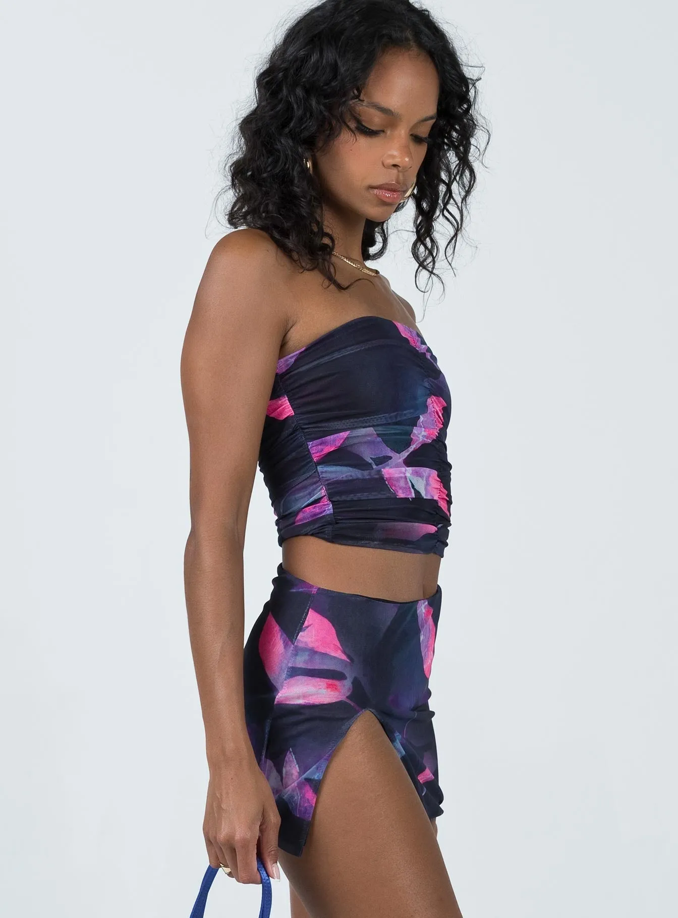 Tammin Mini Skirt Multi lace accents Roll Up Hem