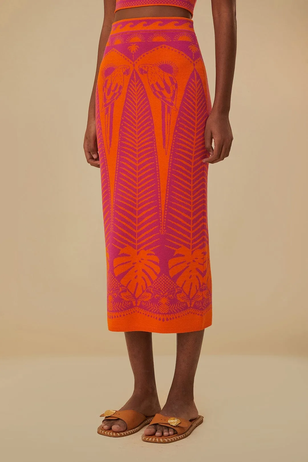 Pink Macaw Elegance Knit Skirt Ruching Details