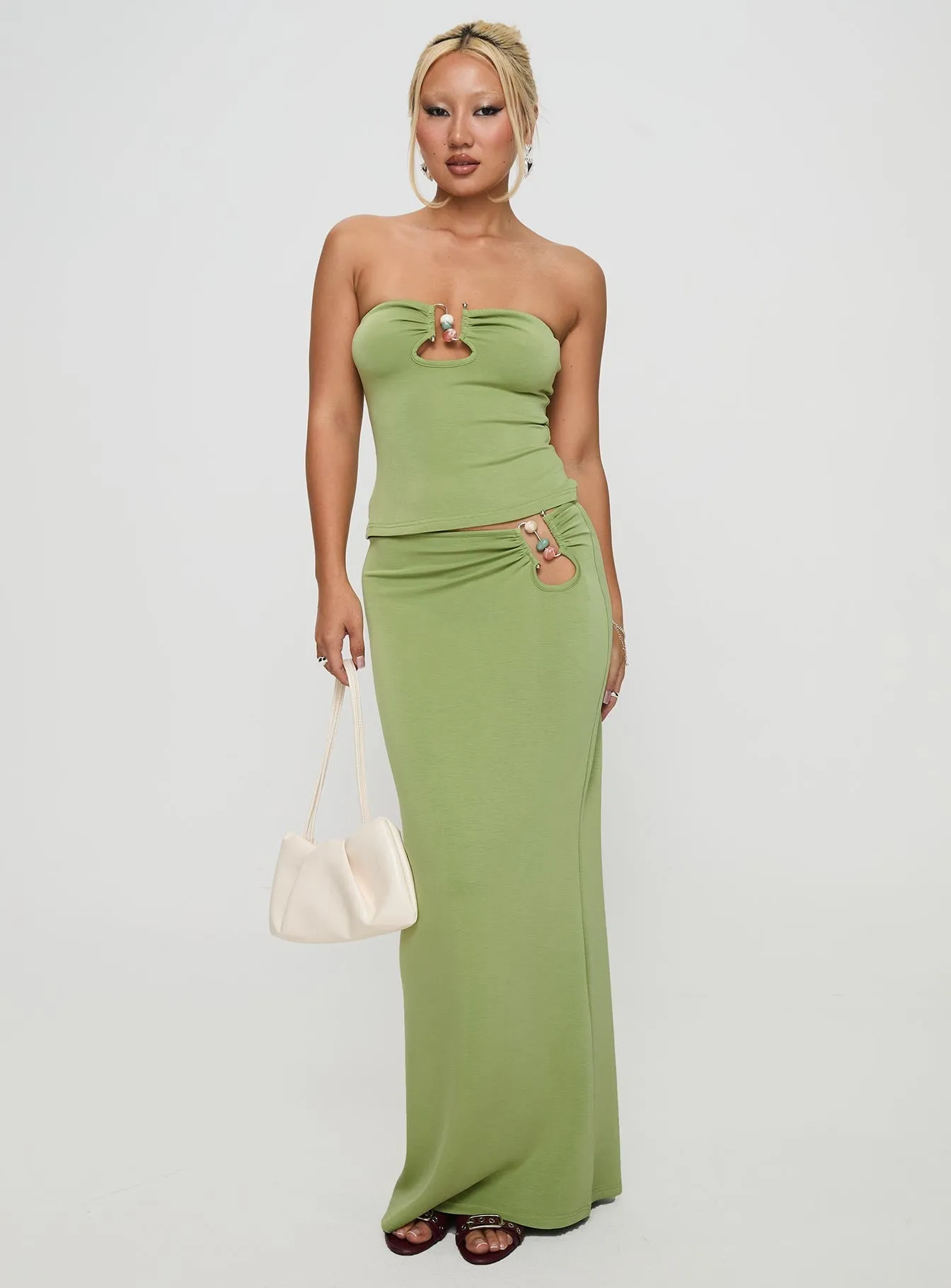 Fresh Vibe Rolled Hem Sun Chaser Maxi Skirt Green